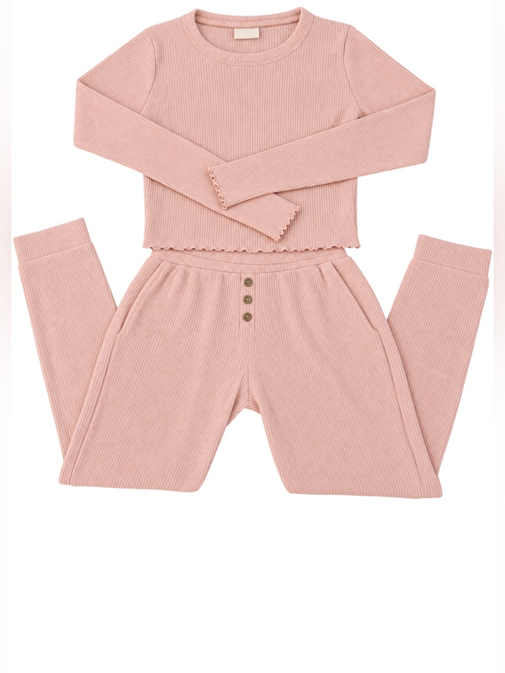 Madewell Ribbed, Fitted, 100% Cotton Two-Piece Pajama Set - Blush Pink